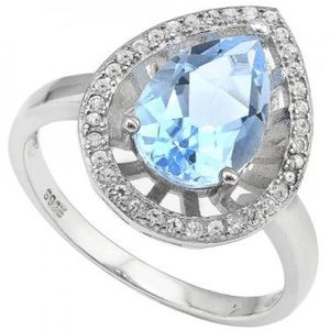 14K White Gold Over Sterling Silver Diamonds Sapphire and Swiss Blue Topaz